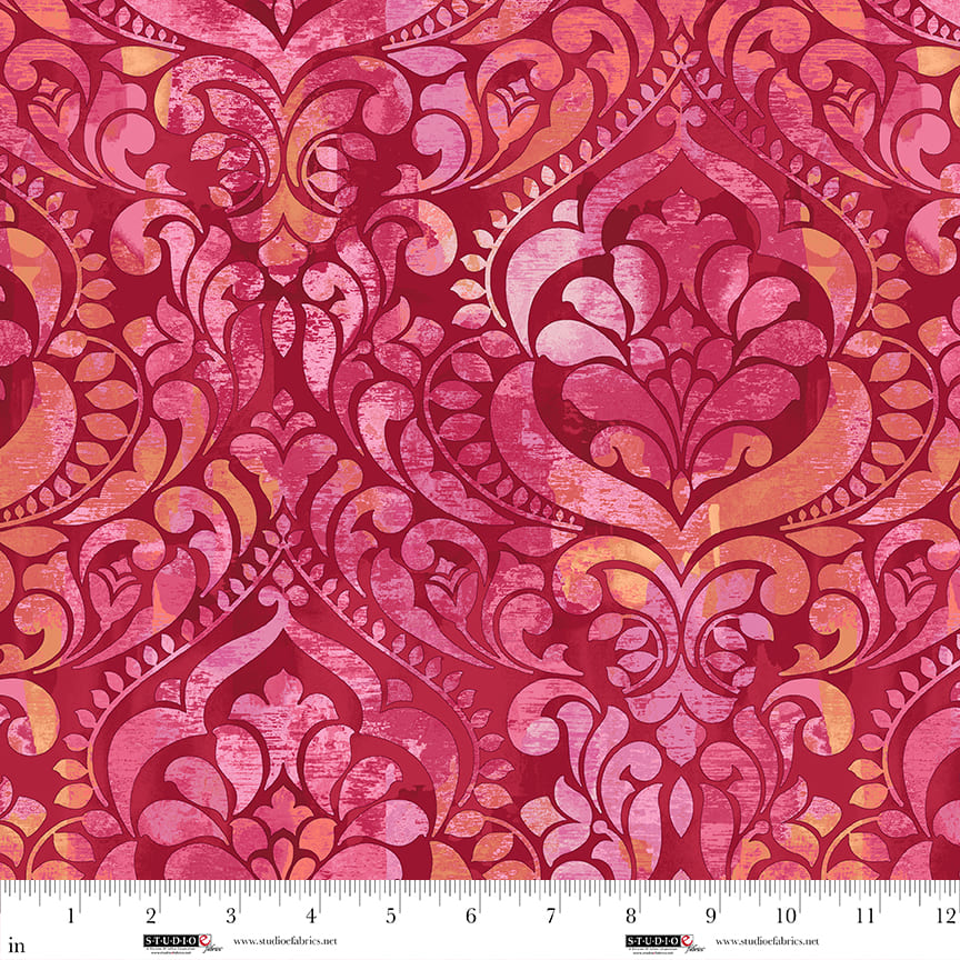 You Damask! Ruby Cotton Wideback Fabric per yard - Prismatic Fiber Arts