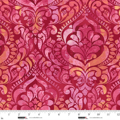 You Damask! Ruby Cotton Wideback Fabric per yard - Prismatic Fiber Arts