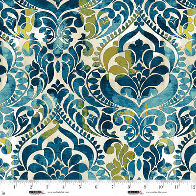 You Damask! Teal Cotton Wideback Fabric per yard - Prismatic Fiber Arts