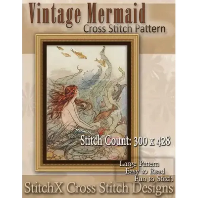 Vintage Mermaid Cross Stitch Pattern