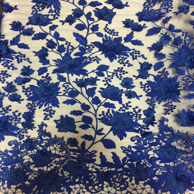 3D Embroidered Satin Floral Pearl Lace Fabric - Prismatic Fiber Arts