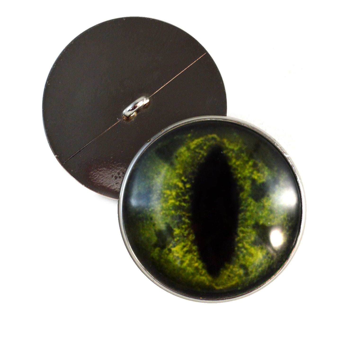 Green Alligator Sew-On Button Glass Eyes - Prismatic Fiber Arts