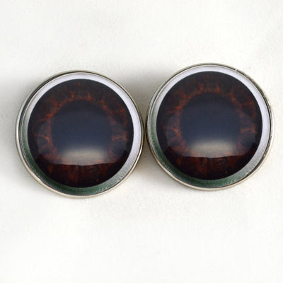 Big Dark Brown Alien Baby Sew-On Button Glass Eyes - Prismatic Fiber Arts