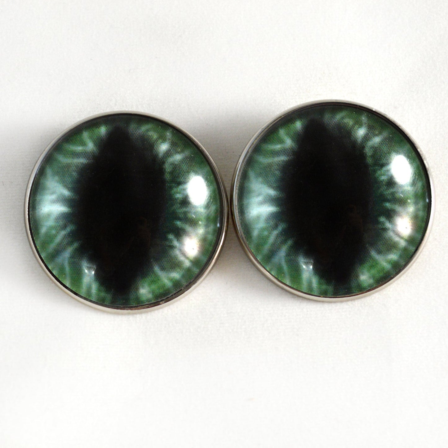 Wide Dark Green Dragon Sew-On Button Glass Eyes - Prismatic Fiber Arts