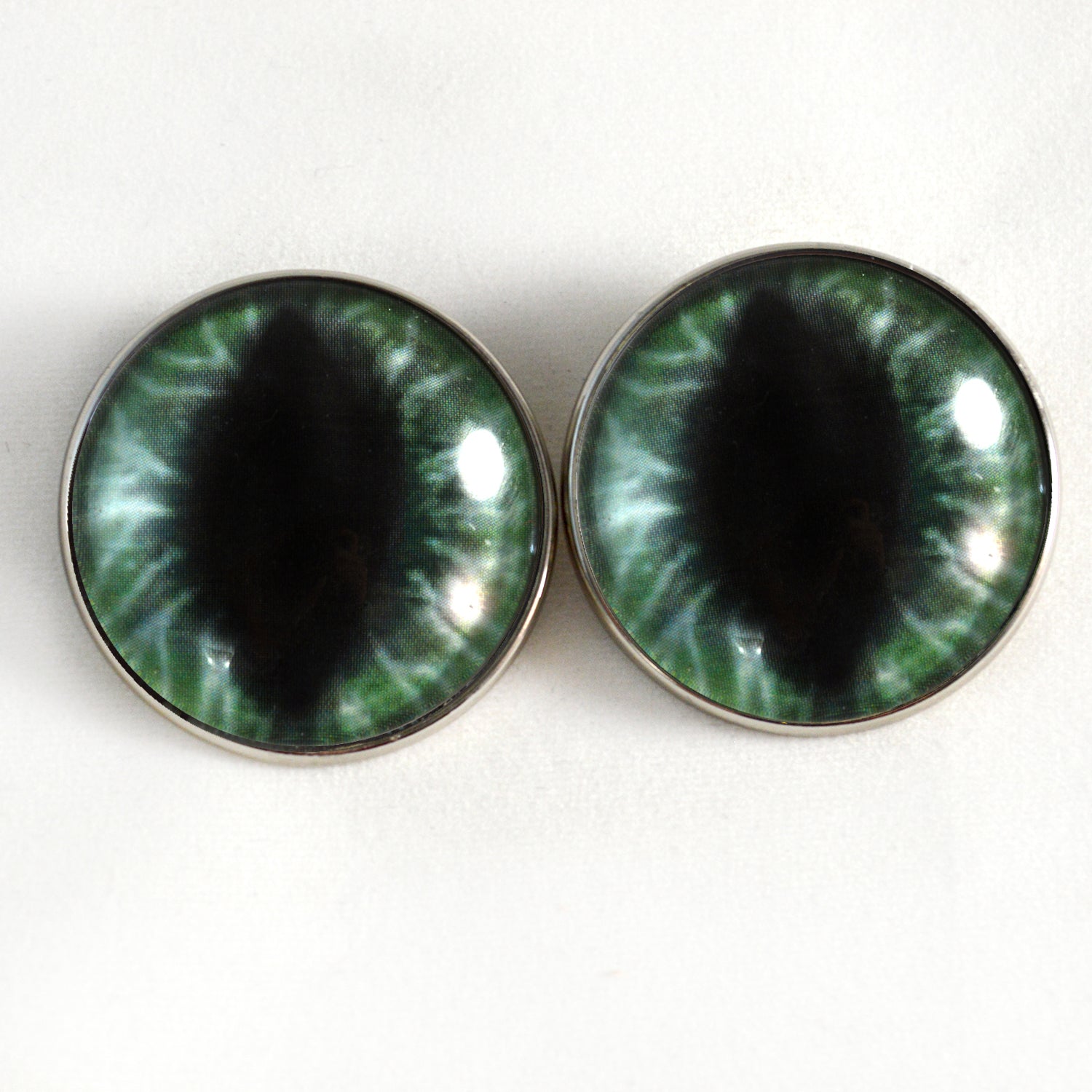 Wide Dark Green Dragon Sew-On Button Glass Eyes - Prismatic Fiber Arts