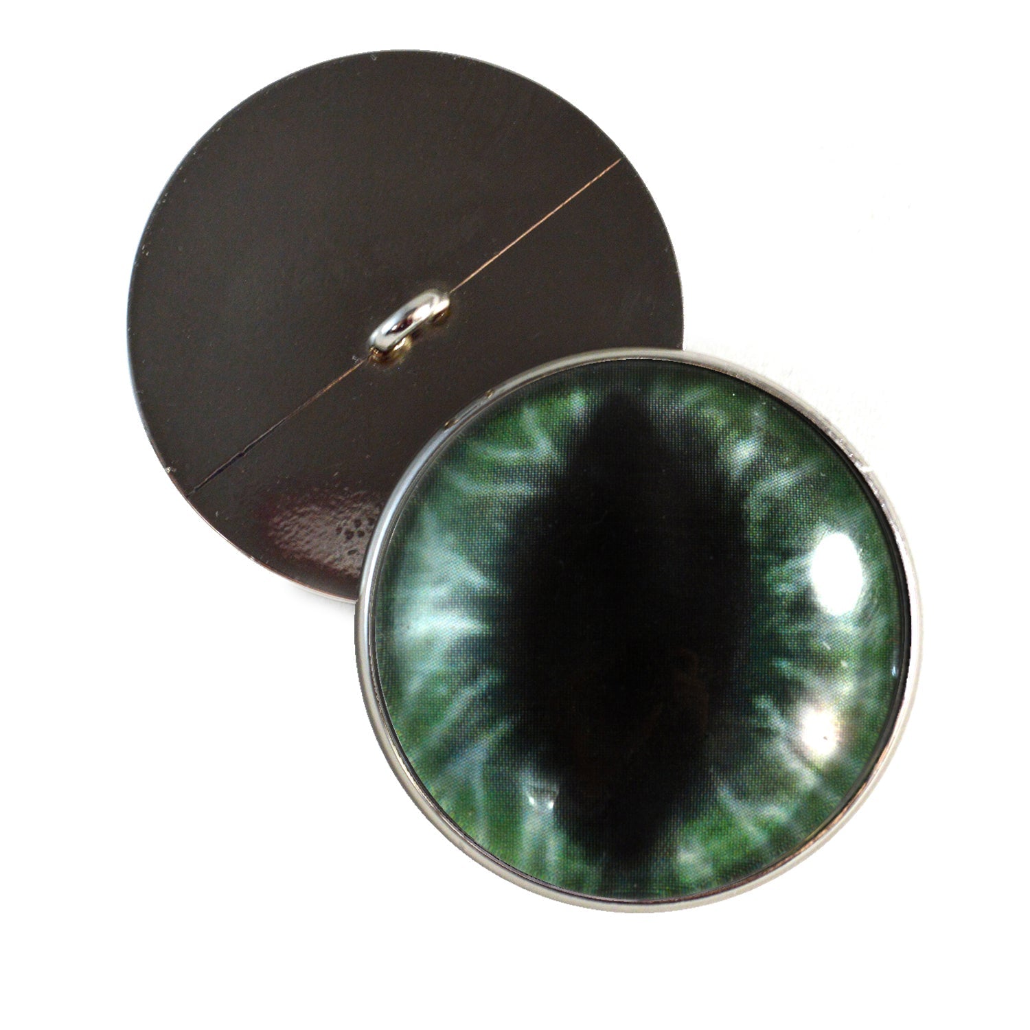 Wide Dark Green Dragon Sew-On Button Glass Eyes - Prismatic Fiber Arts