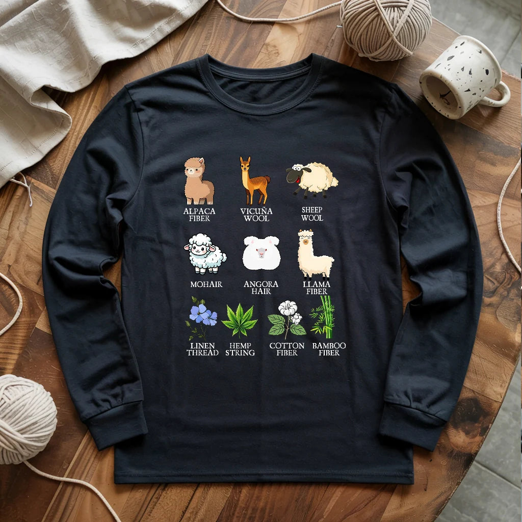 Flora Fauna Fiber Long Sleeve T-shirt - Prismatic Fiber Arts