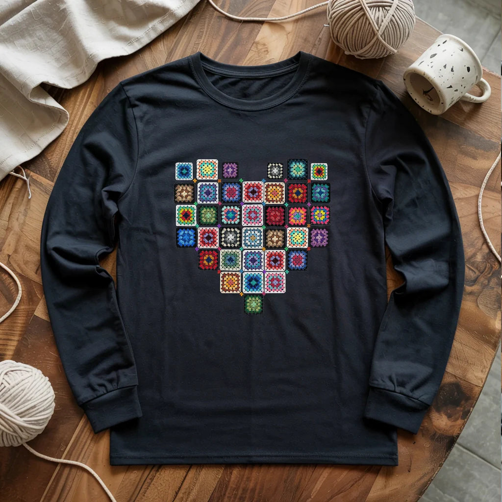 Granny Squares Heart Long Sleeve T-shirt - Prismatic Fiber Arts