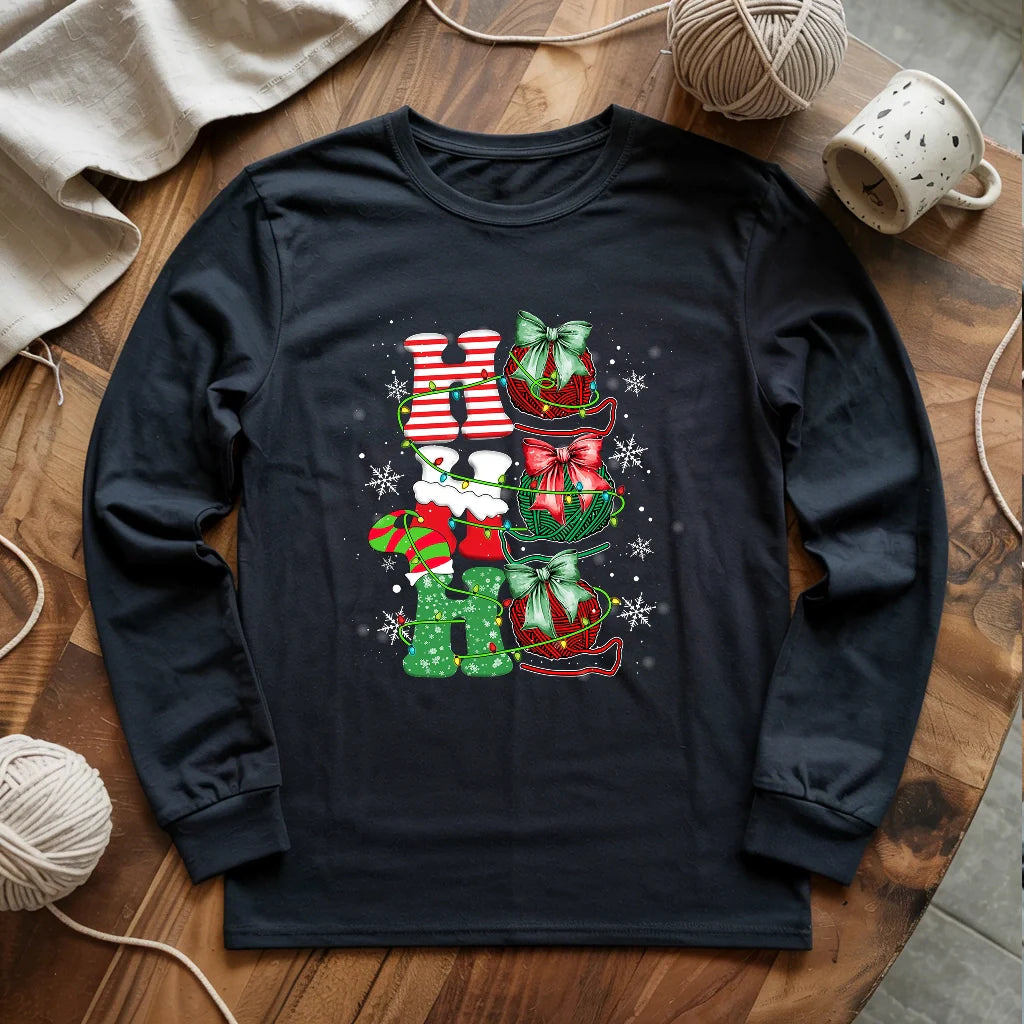 Ho Ho Ho Long Sleeve T-shirt - Prismatic Fiber Arts