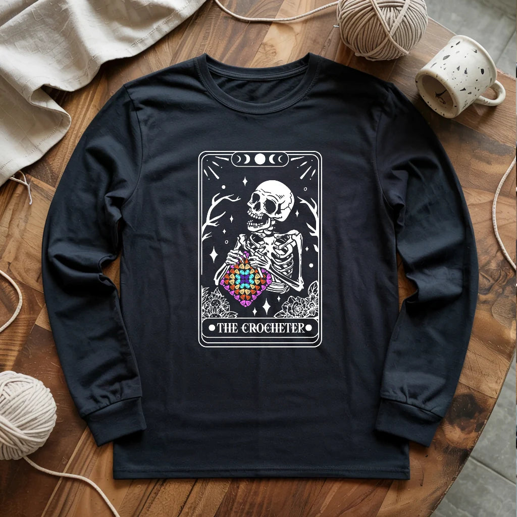 Skeleton Crocheter Tarot Long Sleeve T-shirt - Prismatic Fiber Arts