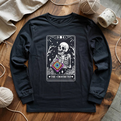 Skeleton Crocheter Tarot Long Sleeve T-shirt - Prismatic Fiber Arts
