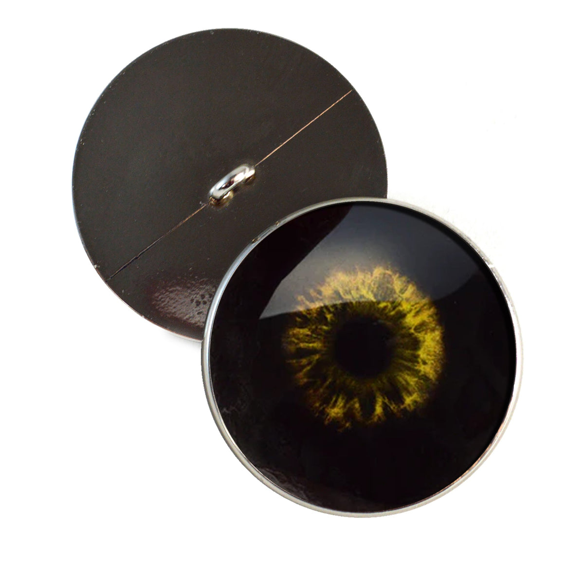 Black and Yellow Zombie Sew-On Button Glass Eyes - Prismatic Fiber Arts