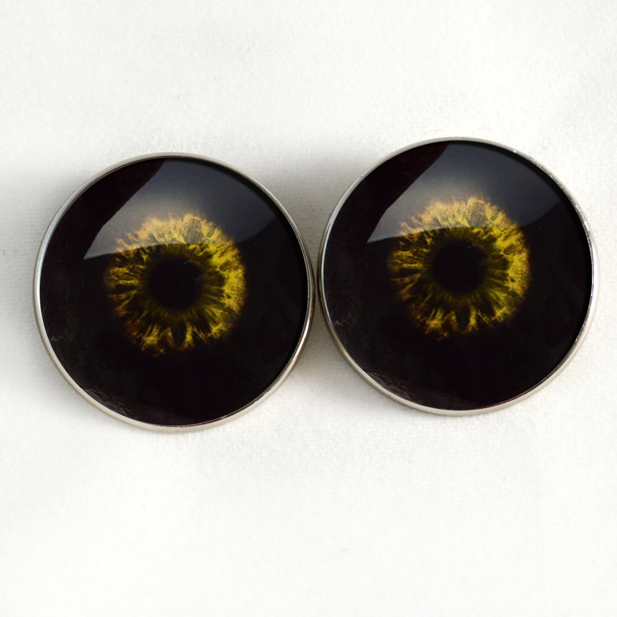 Black and Yellow Zombie Sew-On Button Glass Eyes - Prismatic Fiber Arts