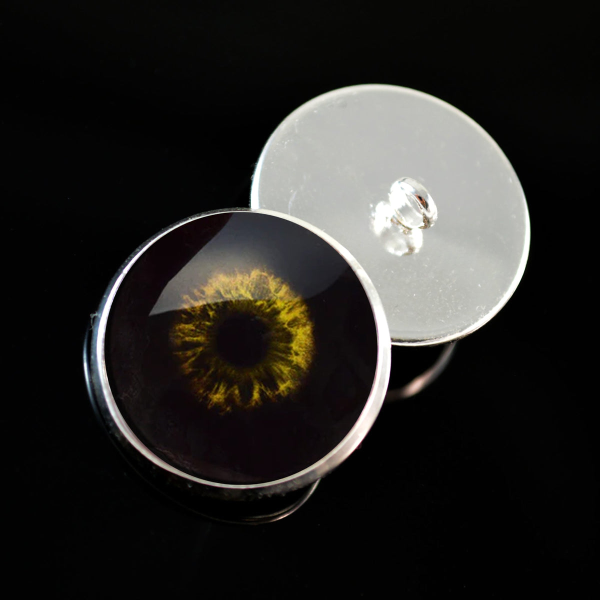 Black and Yellow Zombie Sew-On Button Glass Eyes - Prismatic Fiber Arts