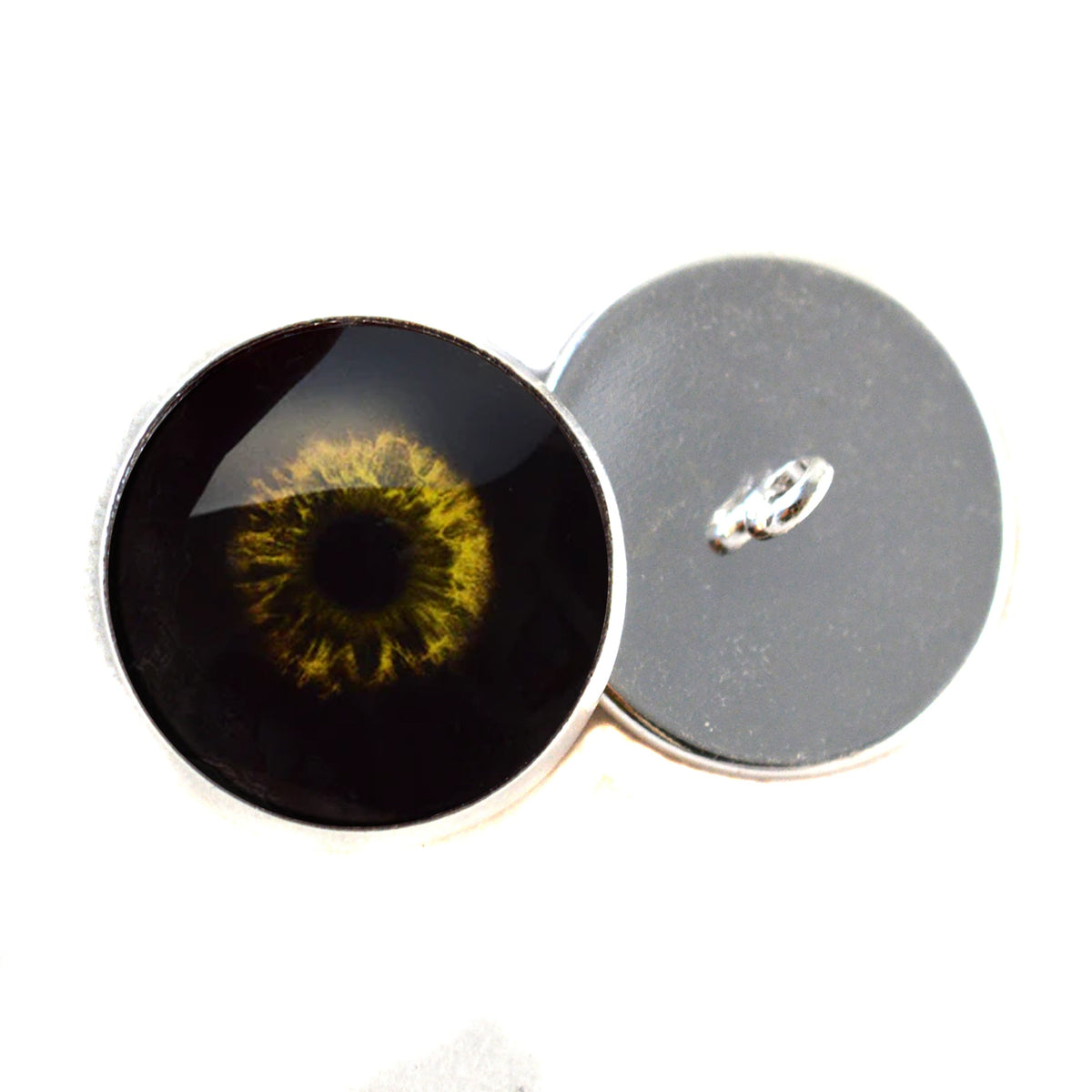 Black and Yellow Zombie Sew-On Button Glass Eyes - Prismatic Fiber Arts