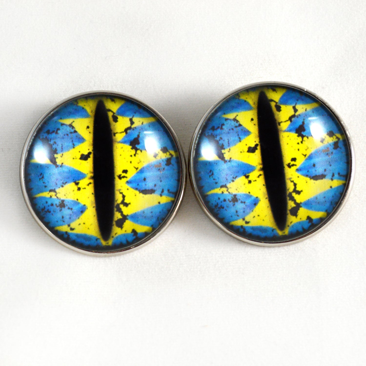 Yellow and Blue Sew-On Button Dragon Glass Eyes - Prismatic Fiber Arts