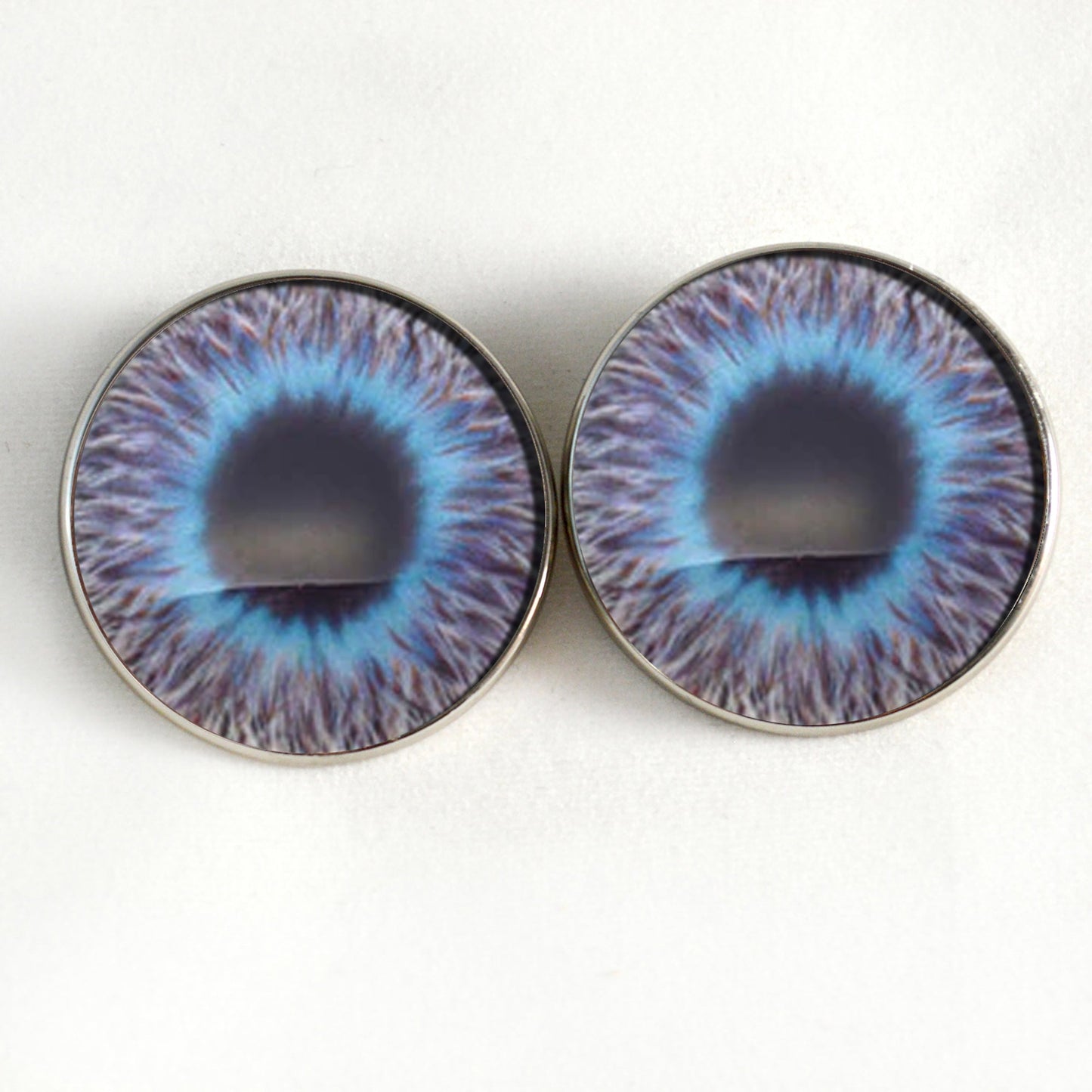 Blue Fuzzy Furry Monster Sew-On Button Glass Eyes