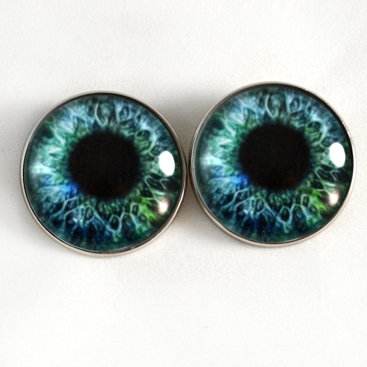 Blue and Green Human Inspired Sew-On Button Glass Eyes - Prismatic Fiber Arts
