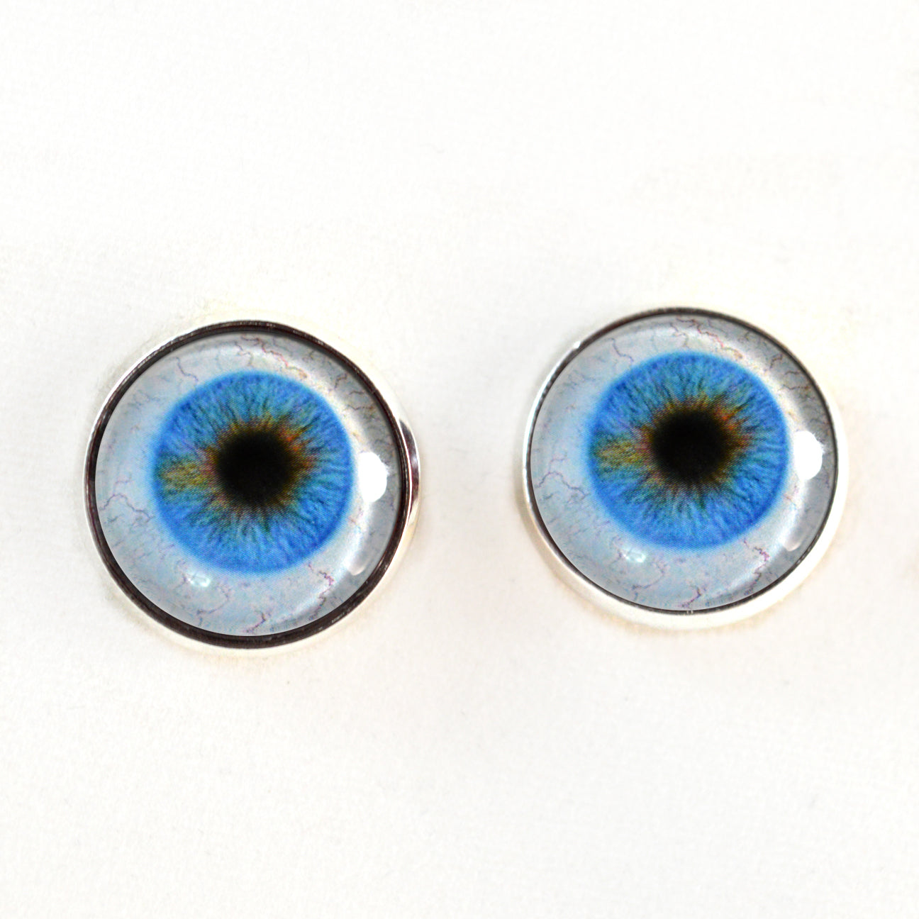 Blue Human with Whites Sclera Sew-On Button Glass Eyes - Prismatic Fiber Arts