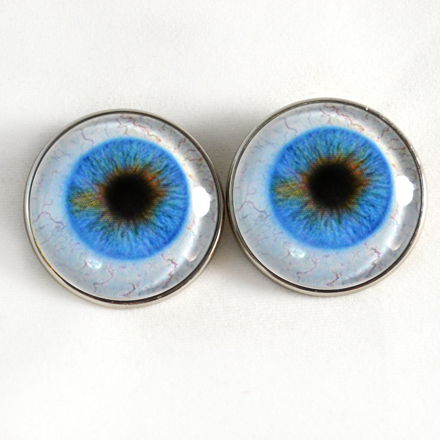 Blue Human with Whites Sclera Sew-On Button Glass Eyes - Prismatic Fiber Arts
