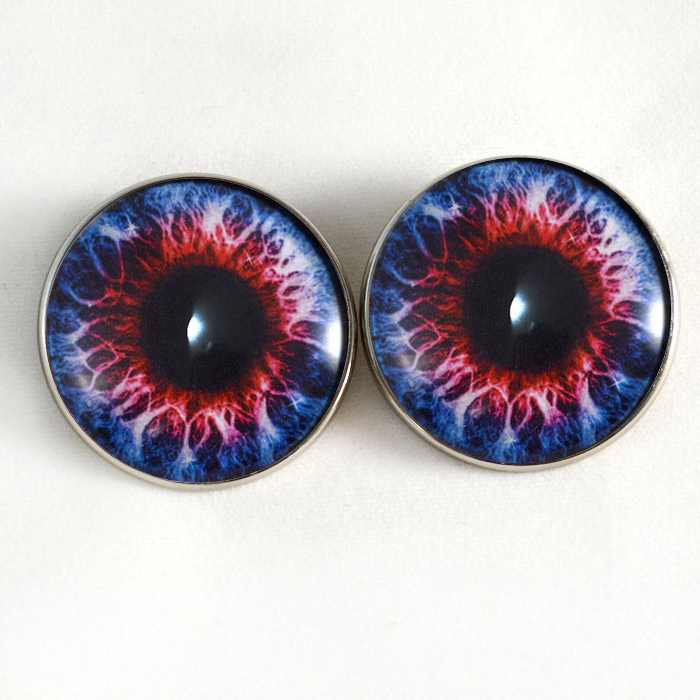 Blue and Red Fantasy Sew-On Button Glass Eyes - Prismatic Fiber Arts