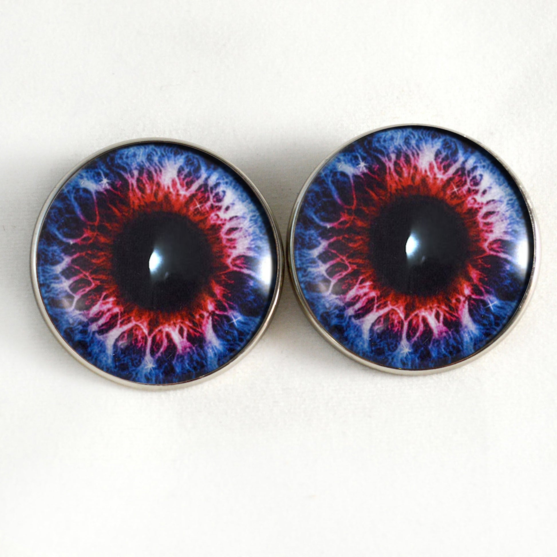 Blue and Red Fantasy Sew-On Button Glass Eyes - Prismatic Fiber Arts