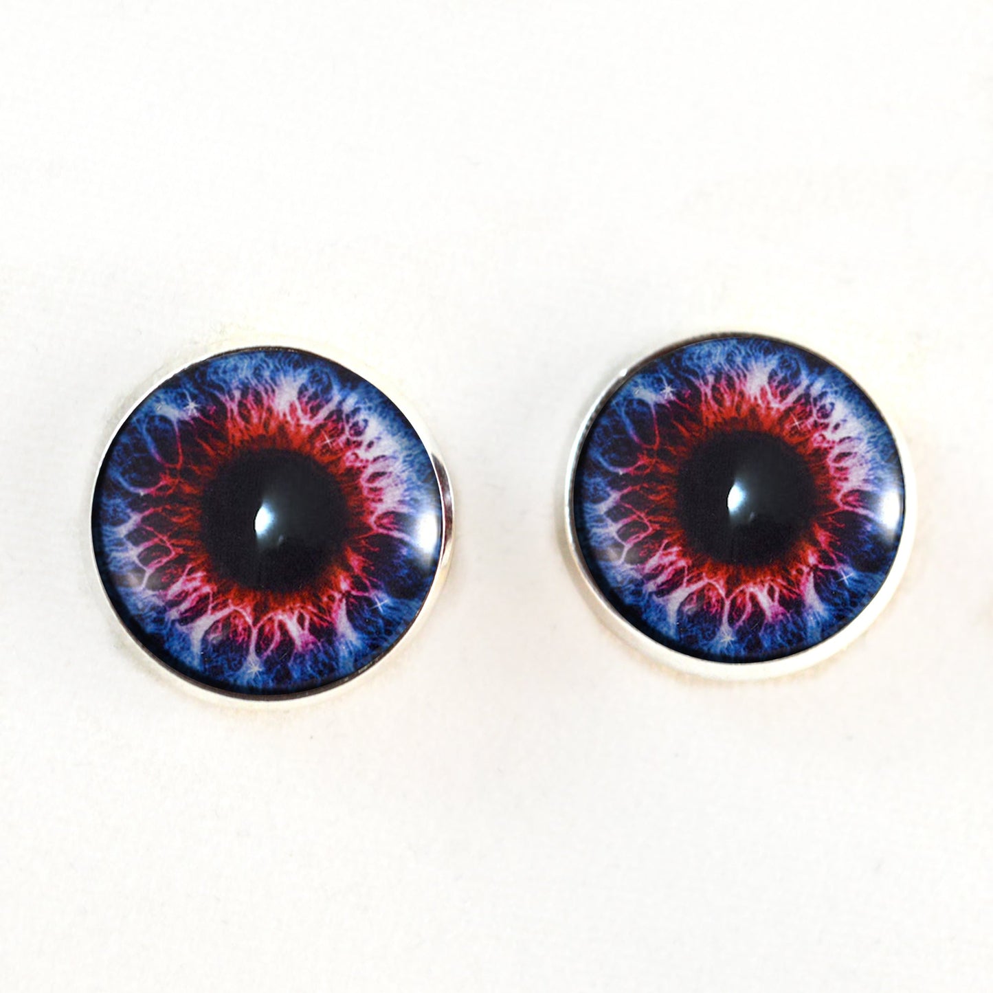 Blue and Red Fantasy Sew-On Button Glass Eyes - Prismatic Fiber Arts