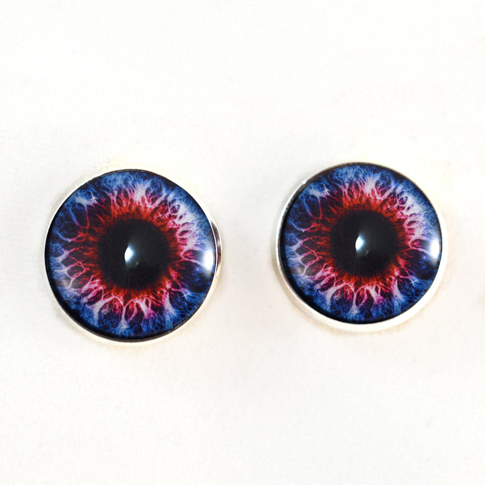 Blue and Red Fantasy Sew-On Button Glass Eyes - Prismatic Fiber Arts