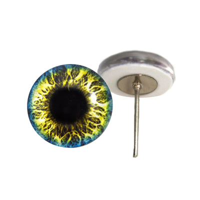 Blue and Yellow Fantasy Glass Eyes on Wire Pin Posts