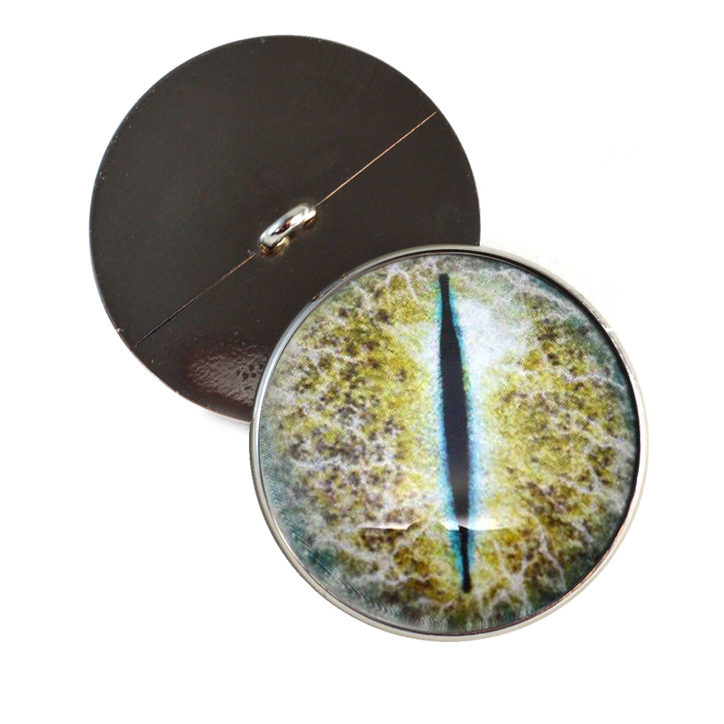 Blue and Yellow Crackling Dragon Sew-On Button Glass Eyes - Prismatic Fiber Arts