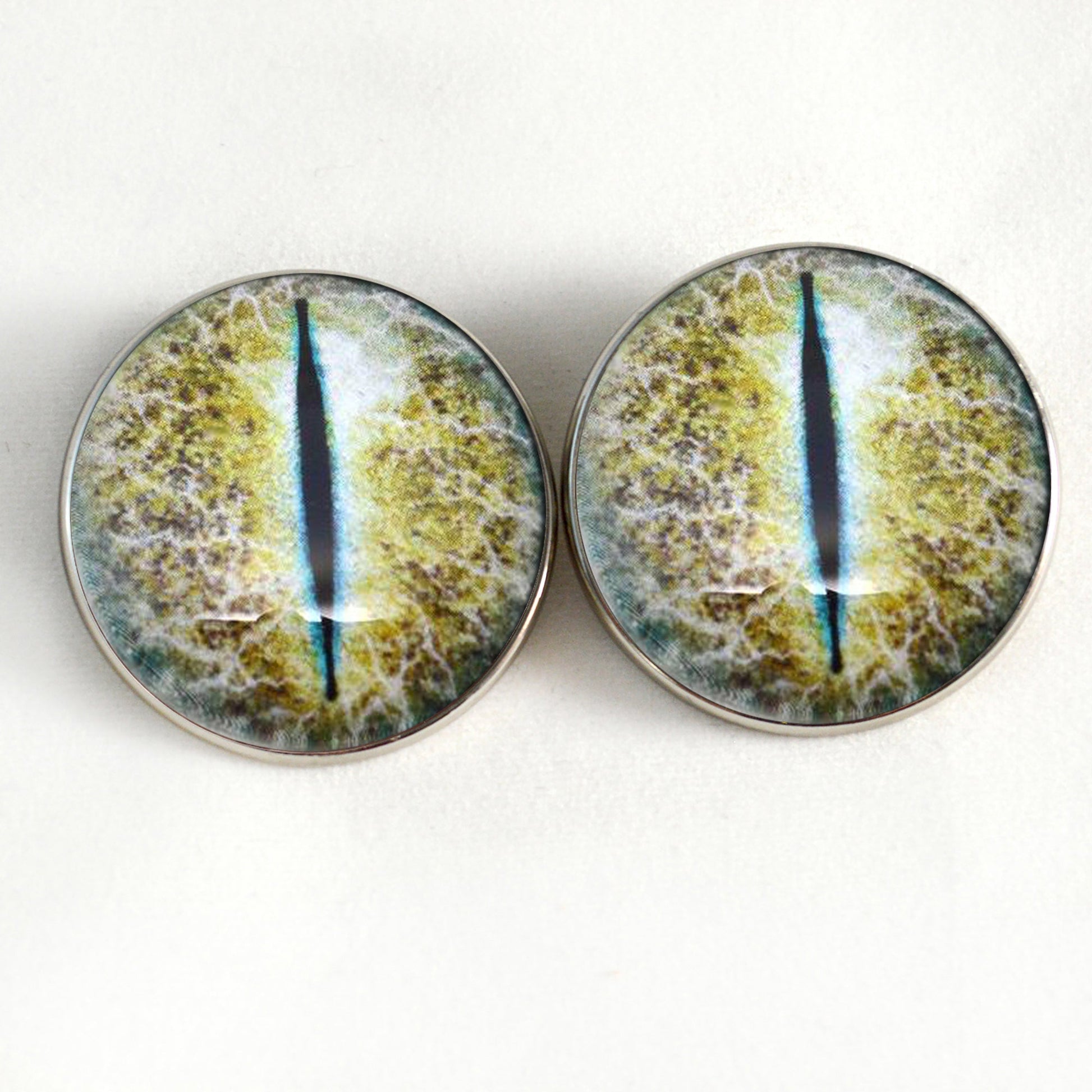Blue and Yellow Crackling Dragon Sew-On Button Glass Eyes - Prismatic Fiber Arts