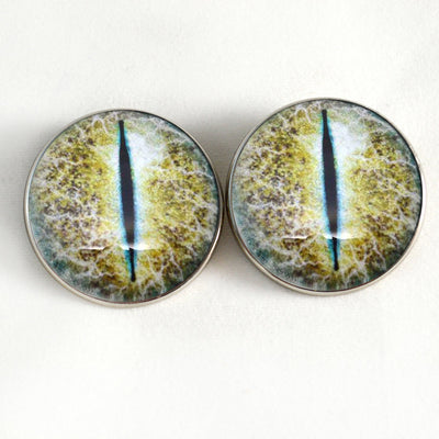 Blue and Yellow Crackling Dragon Sew-On Button Glass Eyes - Prismatic Fiber Arts