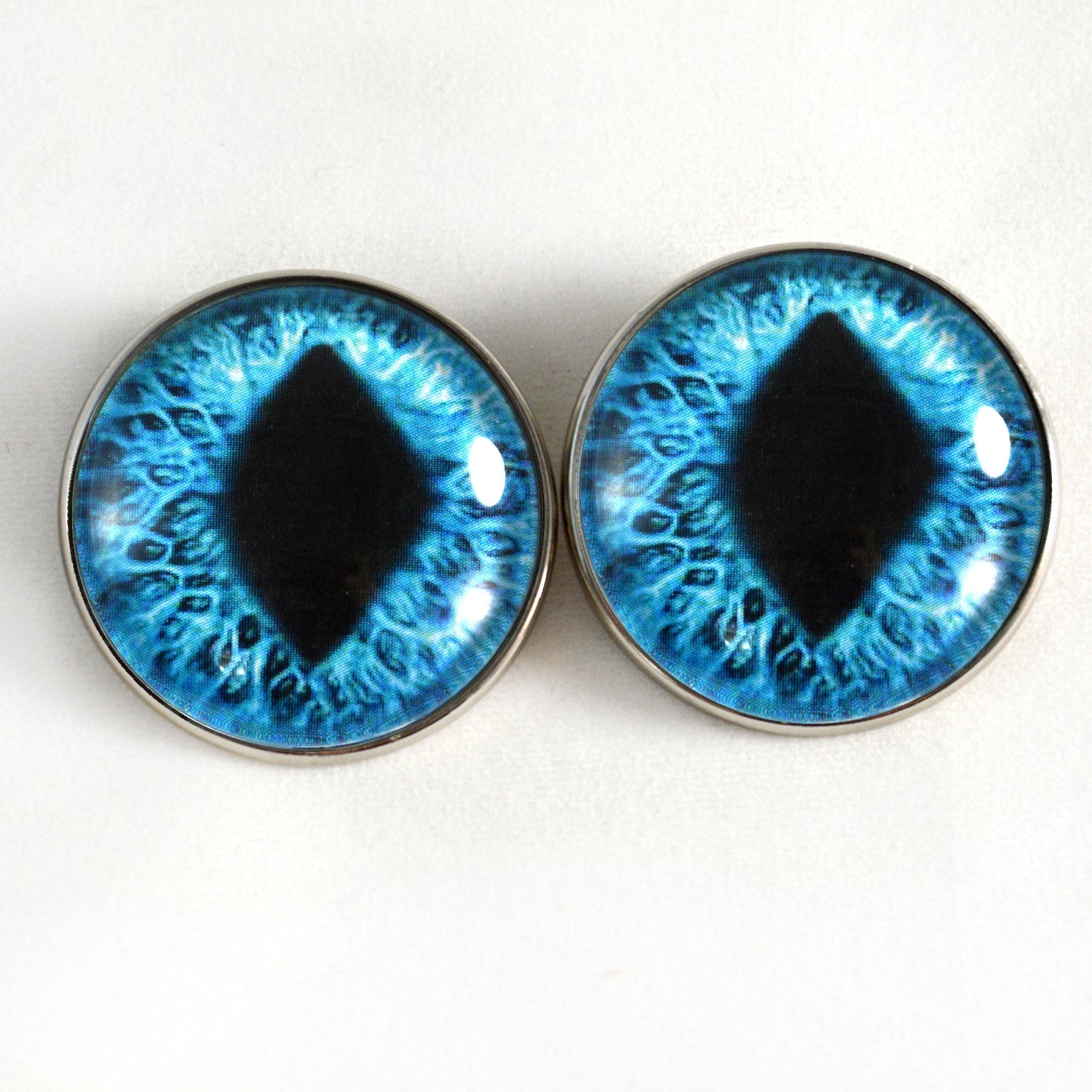 Bright Blue Cat Dragon Sew-On Button Glass Eyes - Prismatic Fiber Arts