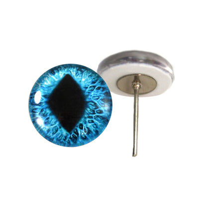 Bright Blue Diamond Cat Dragon Glass Eyes on Wire Pin Posts