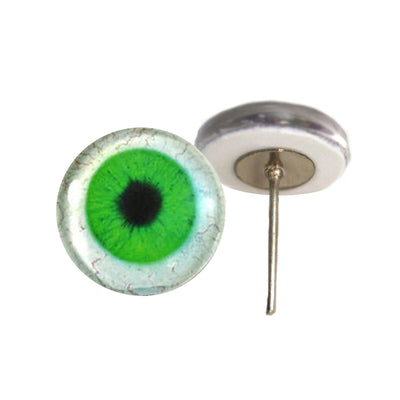 Bright Green Human with Sclera Glass Eyes on Wire Pin Posts