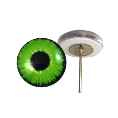 Bright Neon Green Enchanted Glass Eyes on Wire Pin Posts