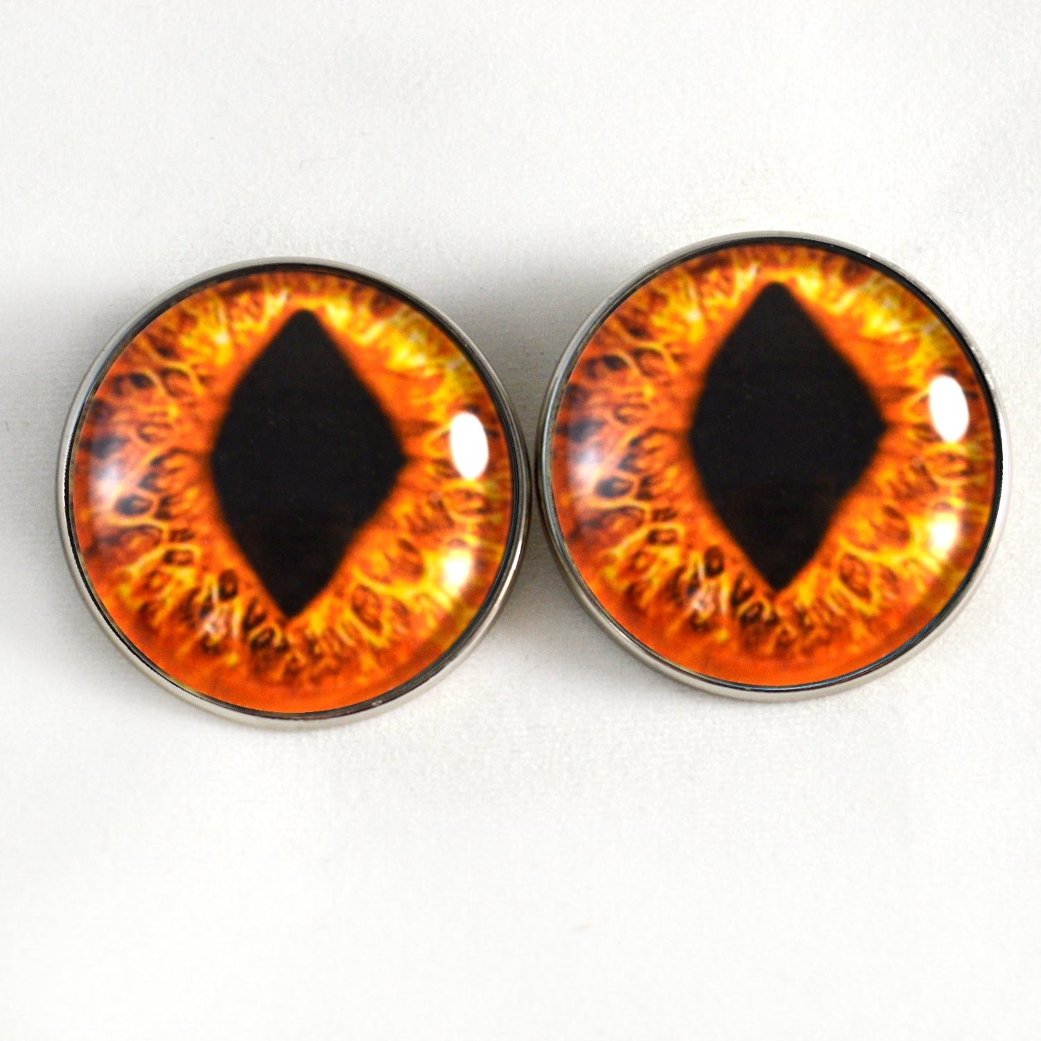 Bright Orange Diamond Cat Dragon Sew-On Button Glass Eyes - Prismatic Fiber Arts