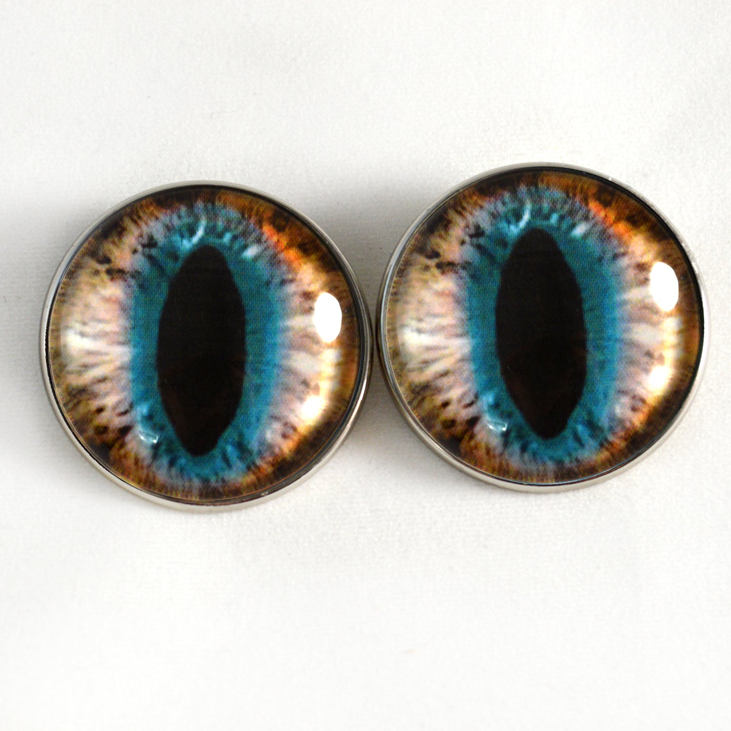 Brown and Teal Cat Sew-On Button Glass Eyes - Prismatic Fiber Arts