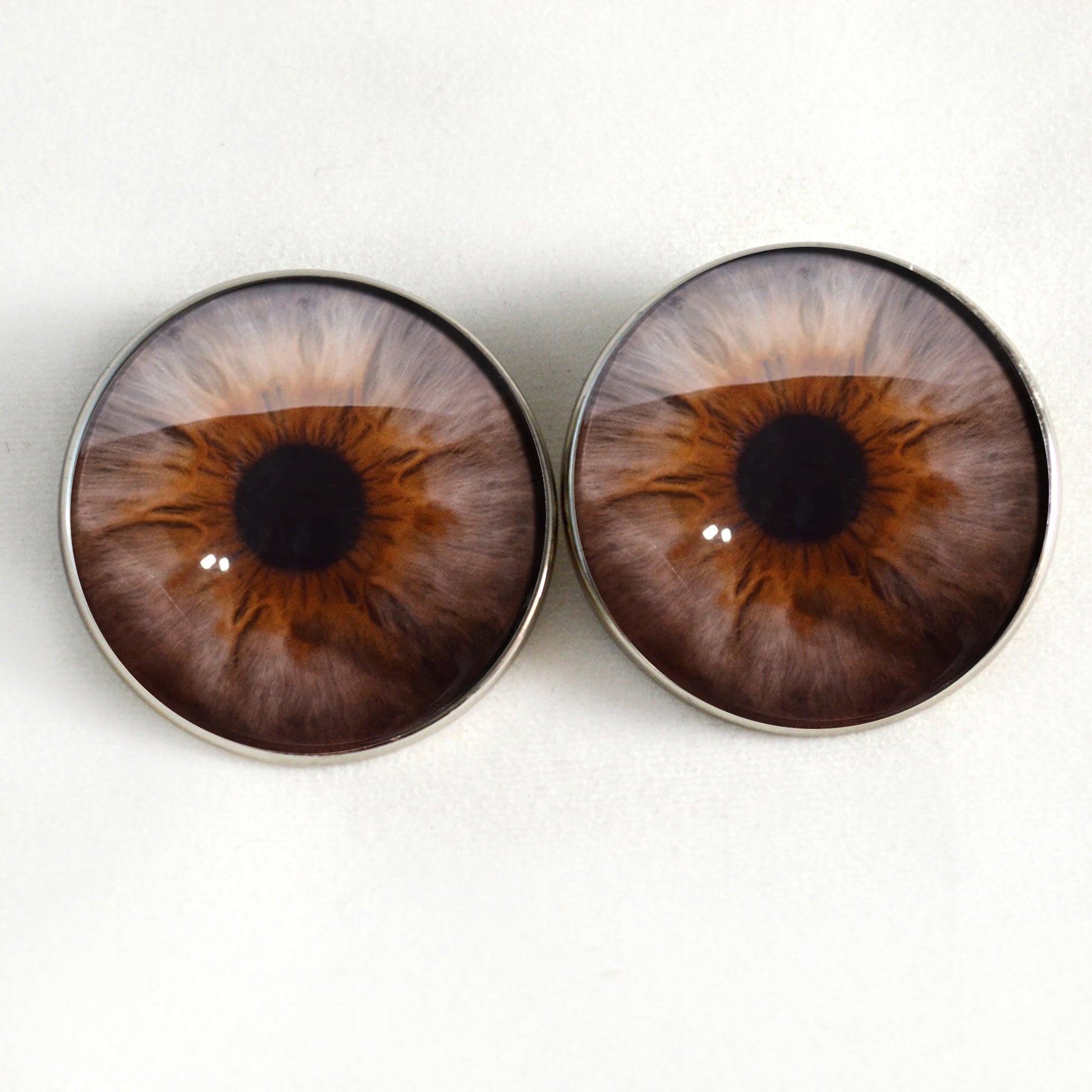 Brown and Gray Hazel Sew-On Button Glass Eyes - Prismatic Fiber Arts
