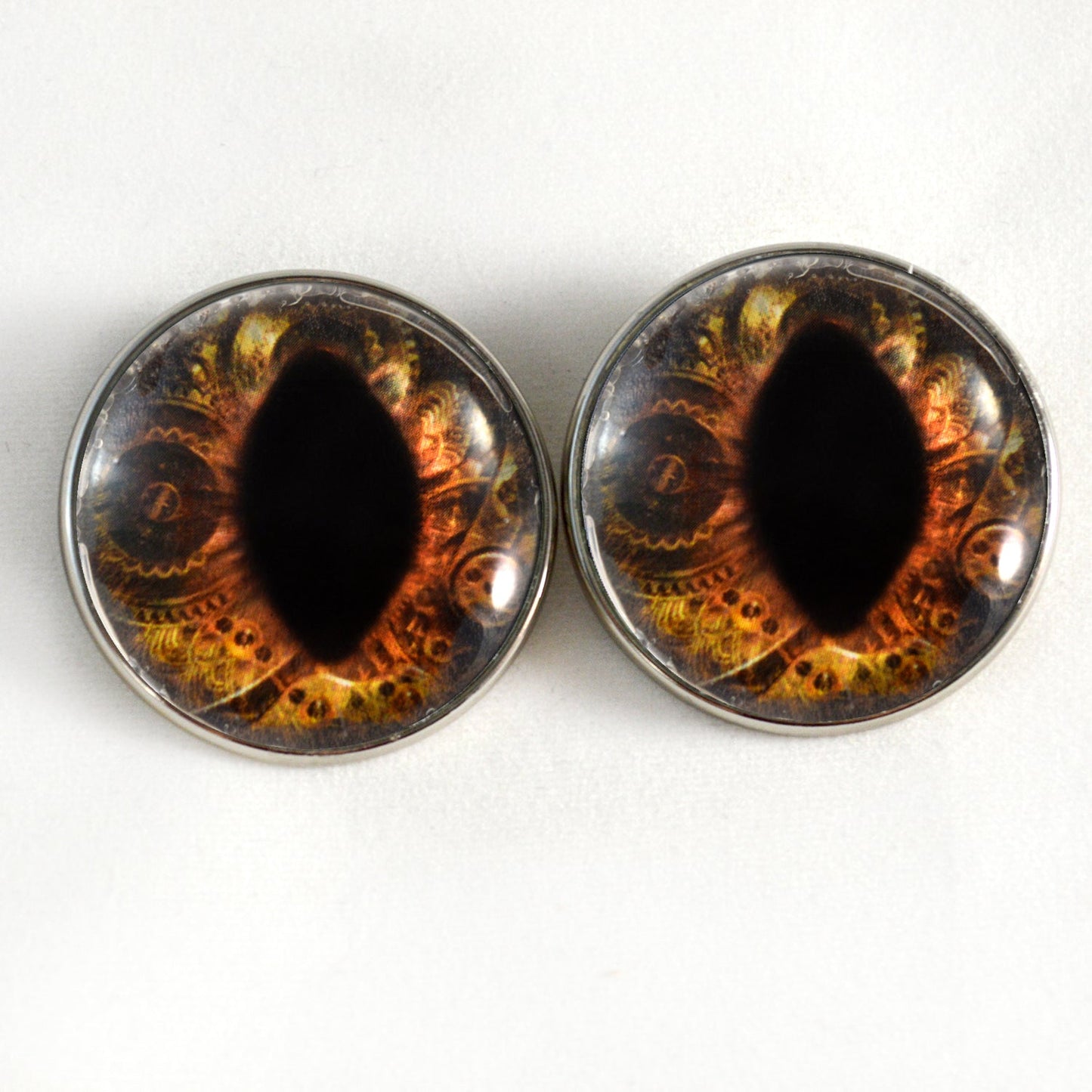 Brown Steampunk Cat Dragon Sew-On Button Glass Eyes - Prismatic Fiber Arts