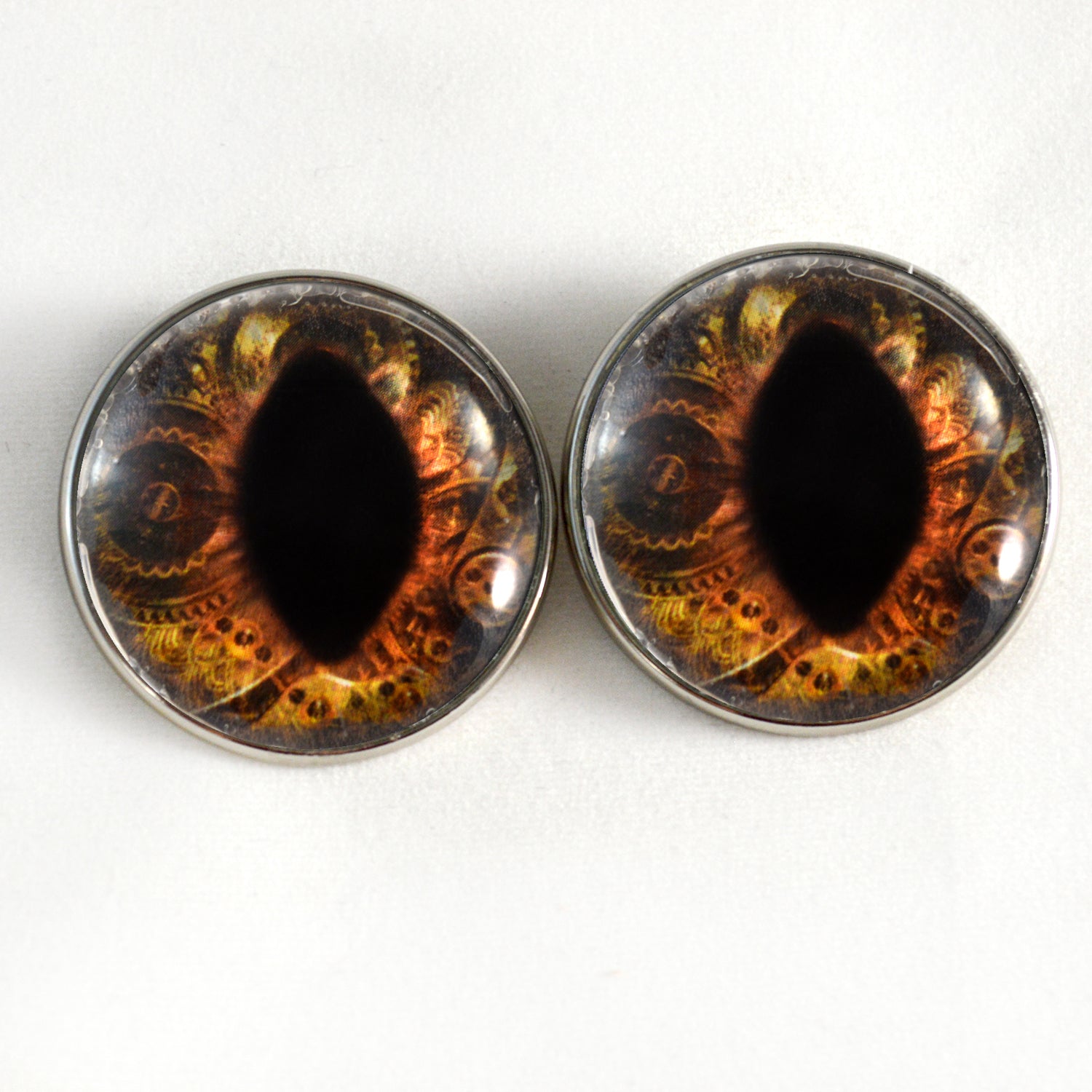 Brown Steampunk Cat Dragon Sew-On Button Glass Eyes - Prismatic Fiber Arts