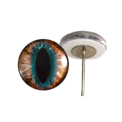 Brown and Teal Cat Glass Eyes on Wire Pin Posts
