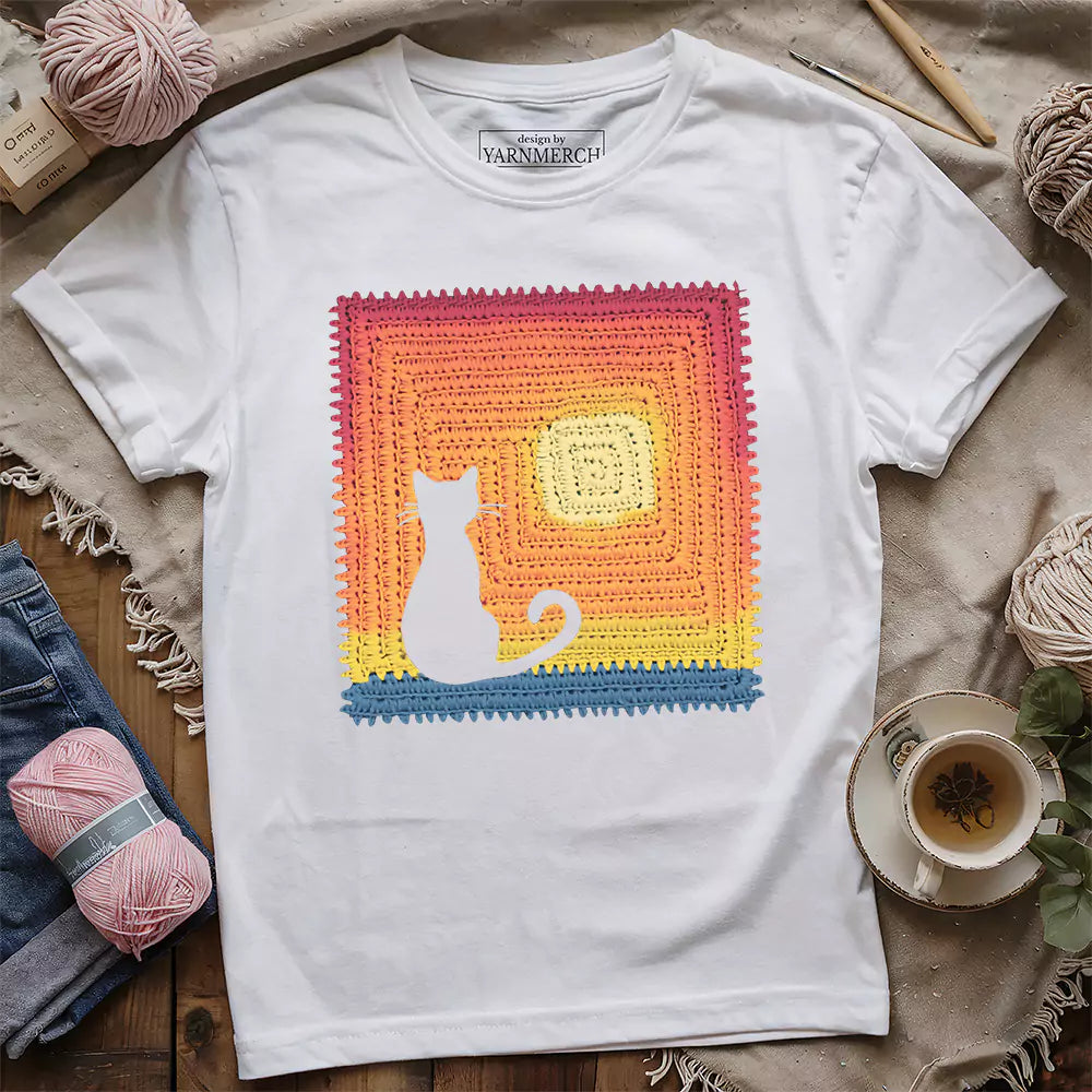 Cat Granny Square T-shirt - Prismatic Fiber Arts