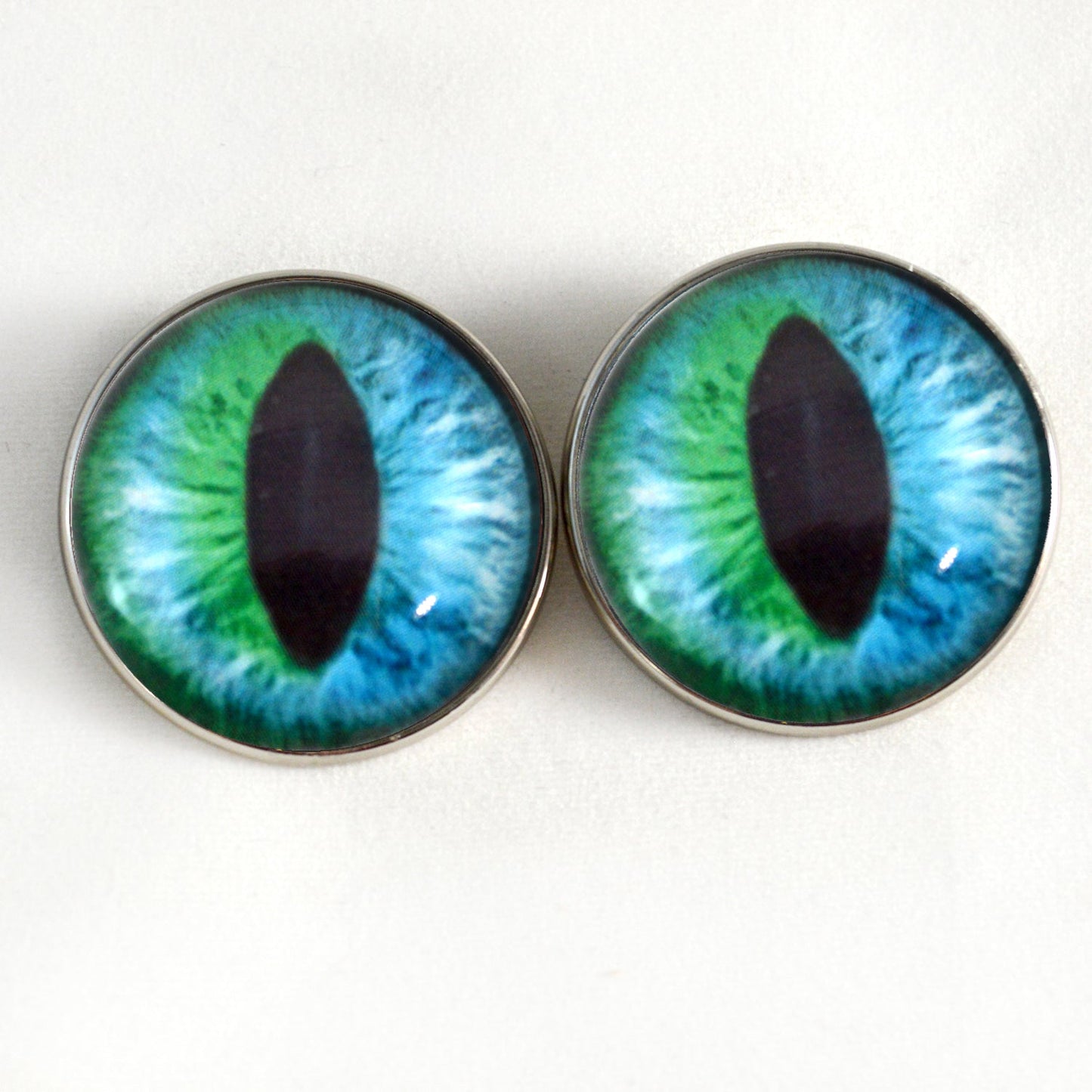 Blue and Green Cheshire Cat Sew-On Button Glass Eyes - Prismatic Fiber Arts