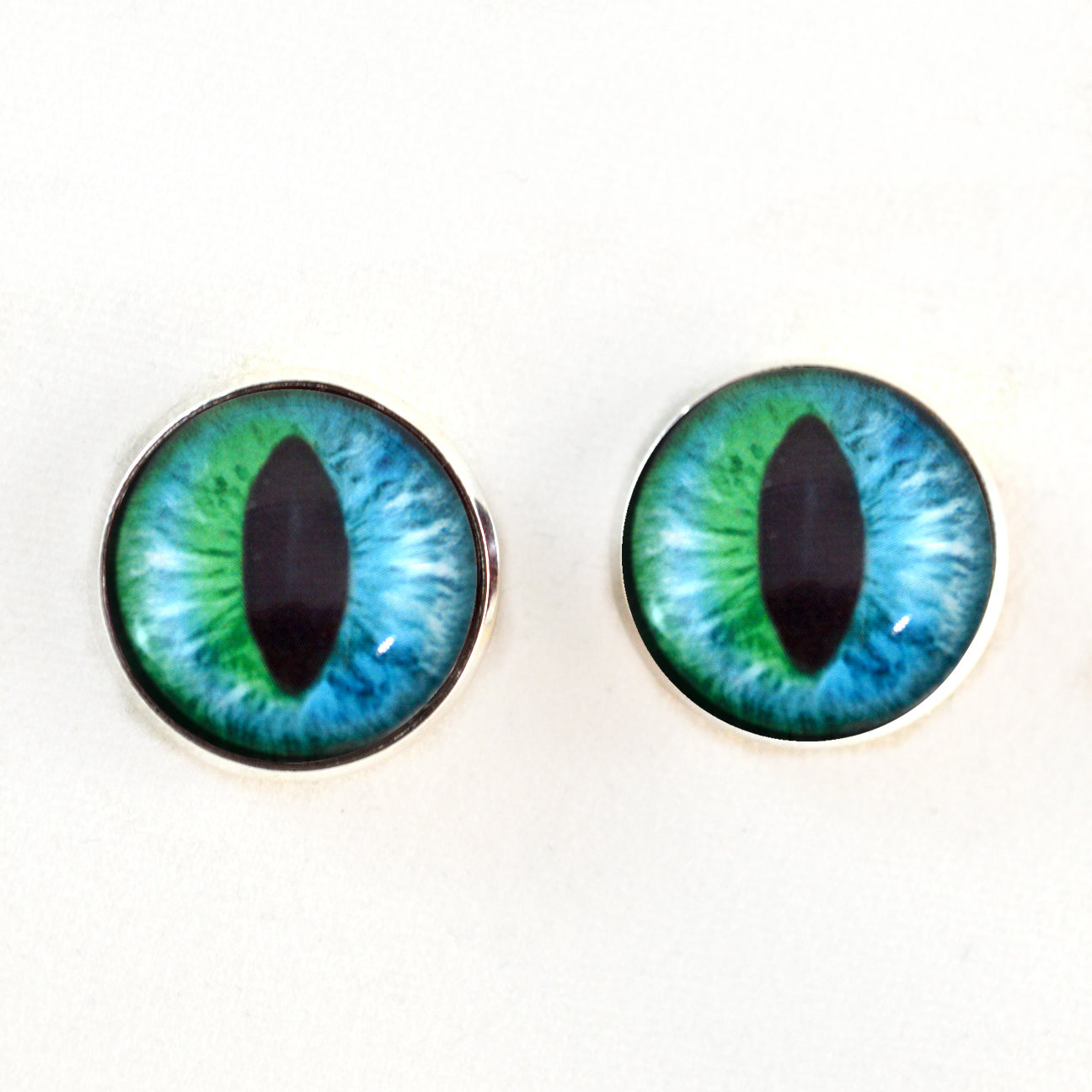Blue and Green Cheshire Cat Sew-On Button Glass Eyes - Prismatic Fiber Arts