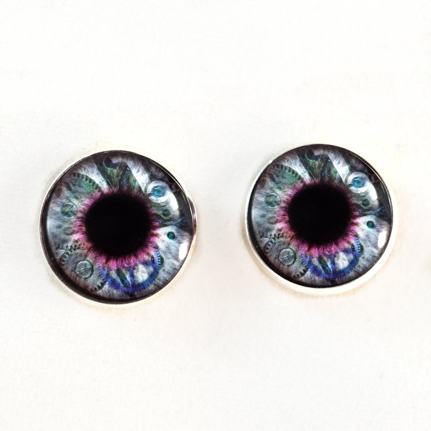 Clockwork Blue Purple Steampunk Sew-On Button Glass Eyes - Prismatic Fiber Arts