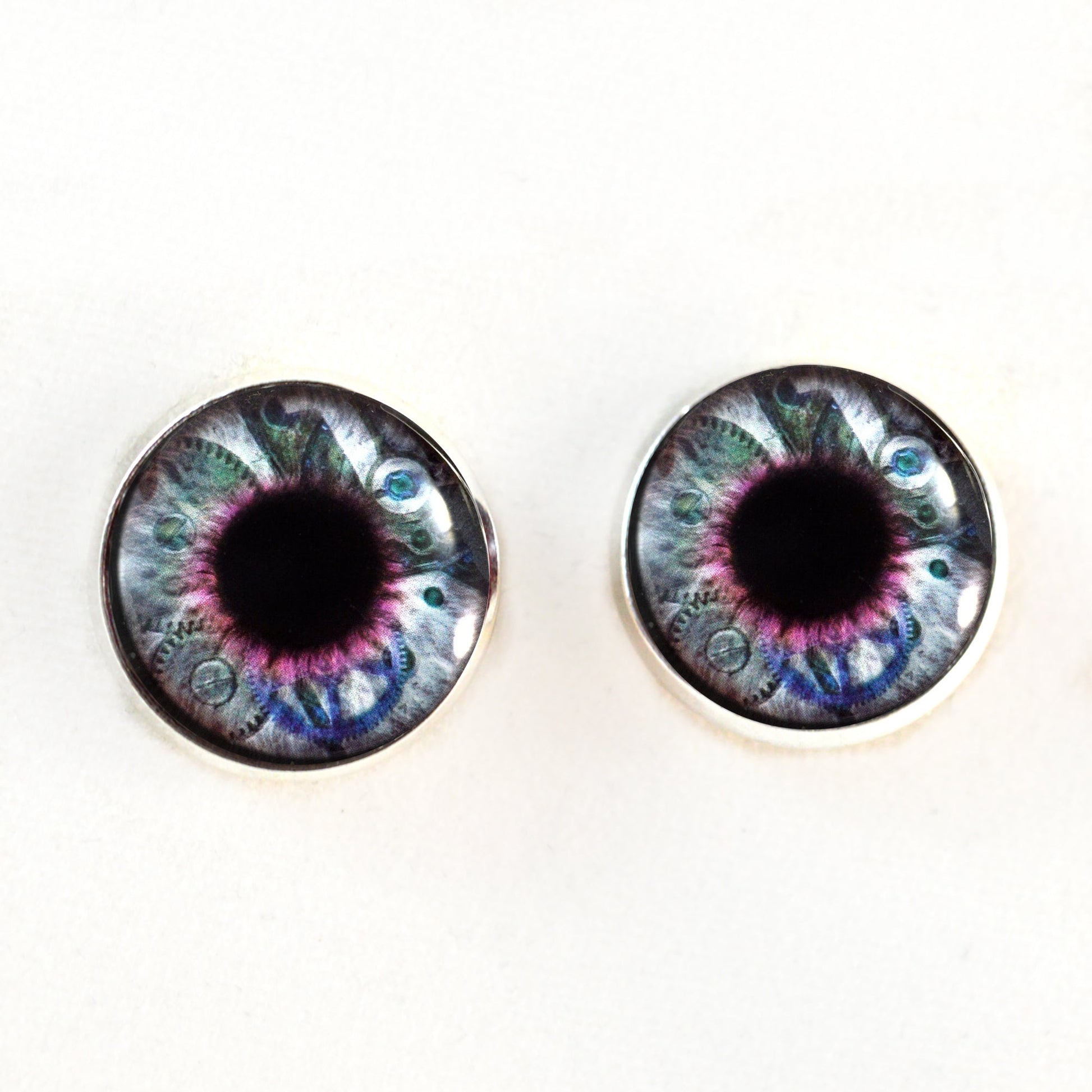 Clockwork Blue Purple Steampunk Sew-On Button Glass Eyes - Prismatic Fiber Arts