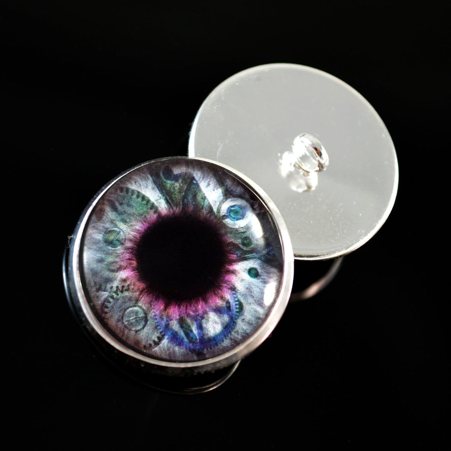Clockwork Blue Purple Steampunk Sew-On Button Glass Eyes - Prismatic Fiber Arts