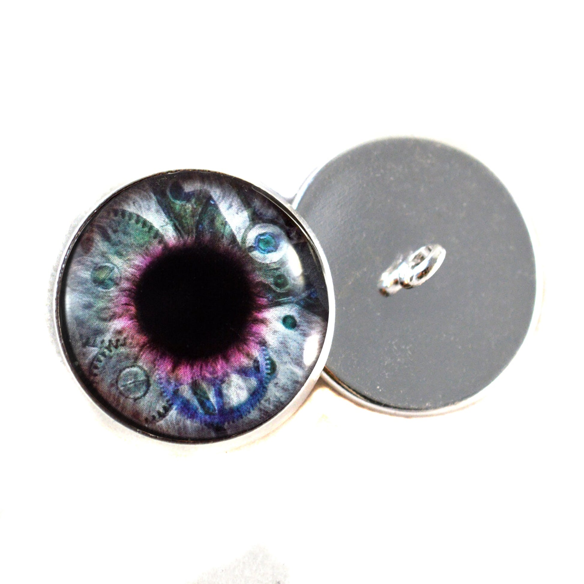 Clockwork Blue Purple Steampunk Sew-On Button Glass Eyes - Prismatic Fiber Arts