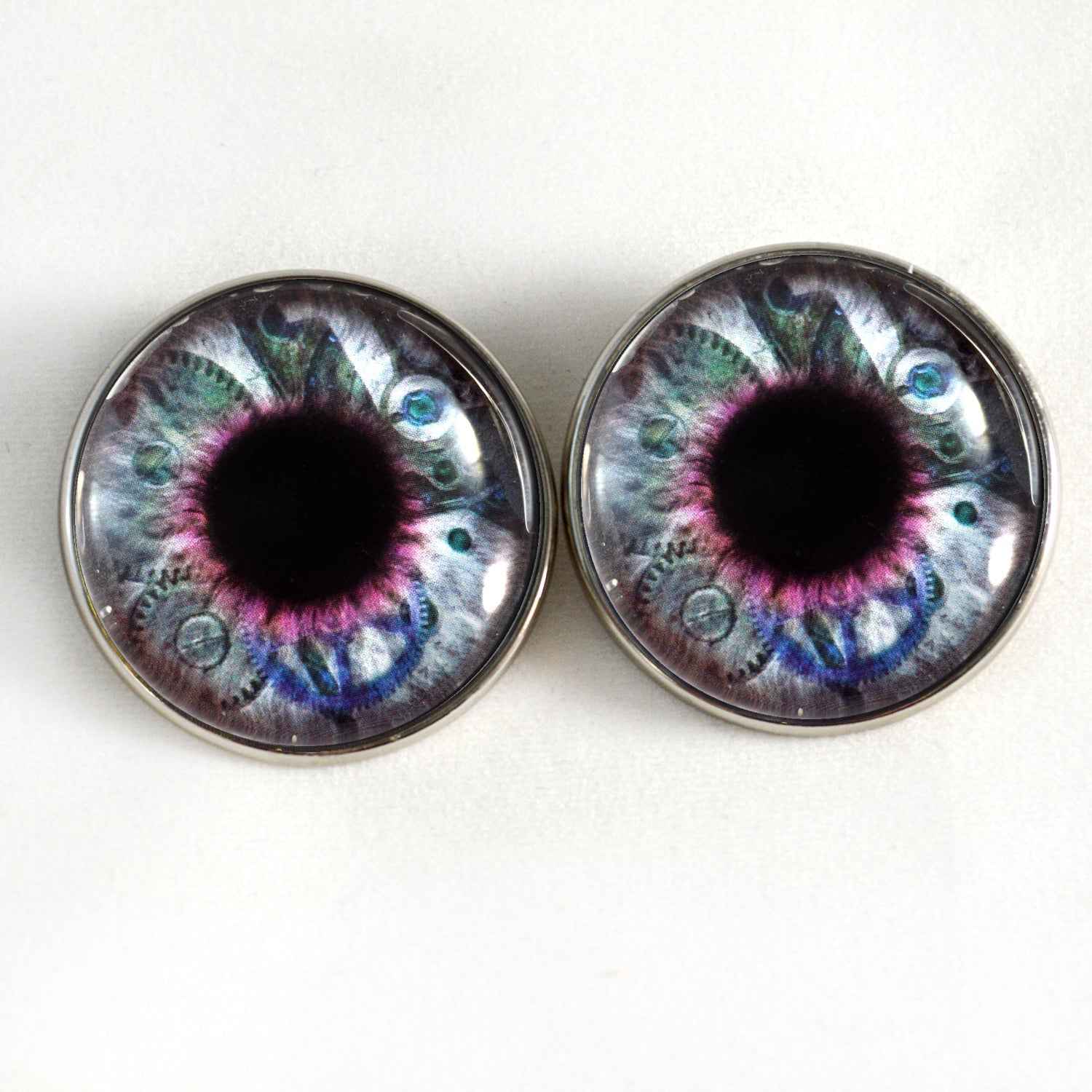 Clockwork Blue Purple Steampunk Sew-On Button Glass Eyes - Prismatic Fiber Arts